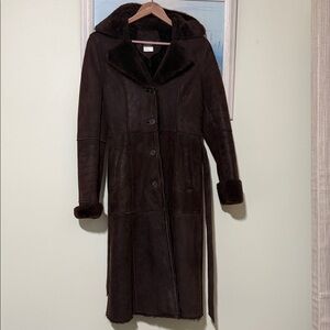 DD.MORRIS Paris Brown Genuine Leather Shearling Fur Women Trench Belted Coat S